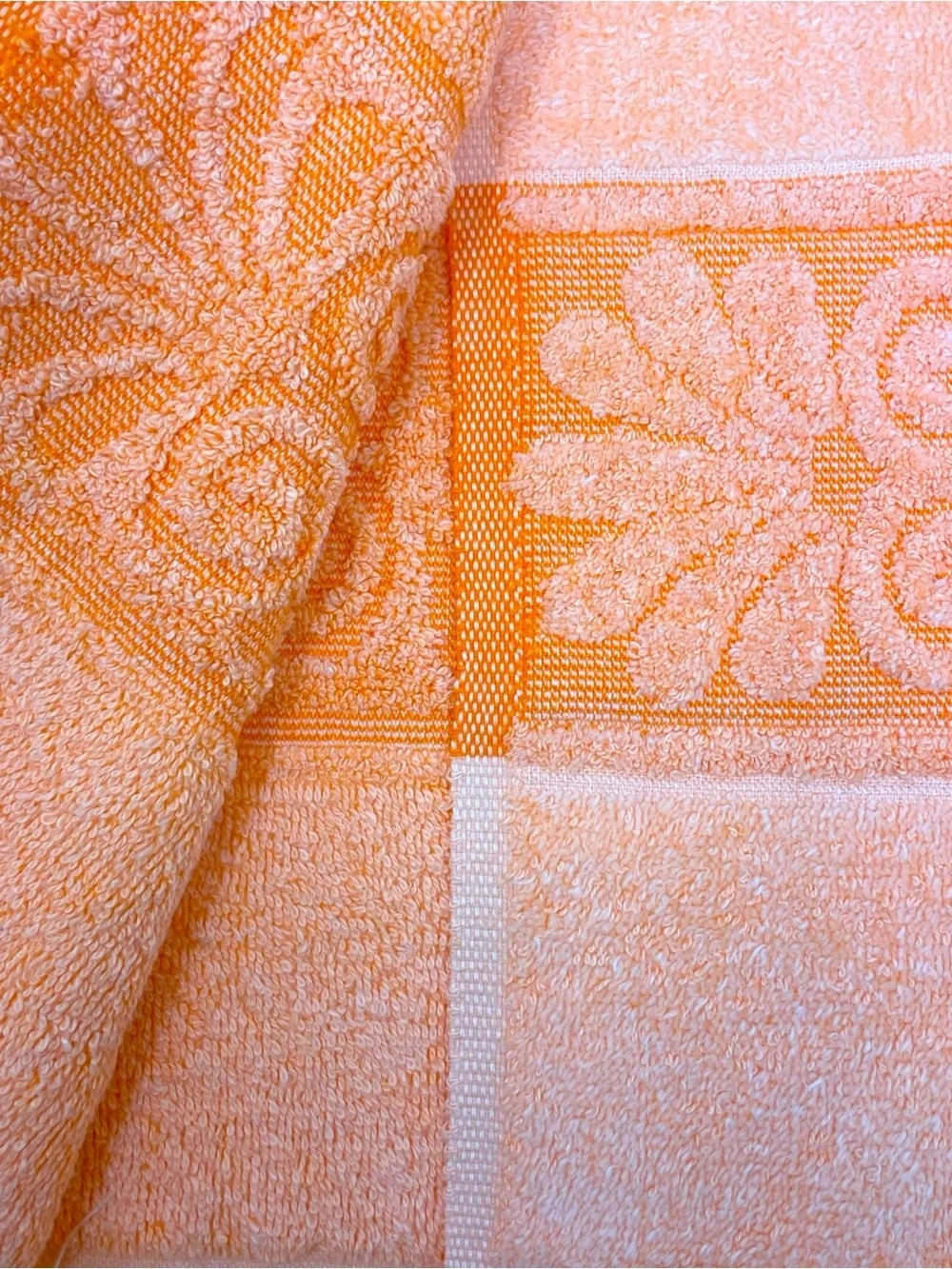 Vintage Monticello Santa Cruz Bath Towel Set Fringed Coral Orange Peach 60s 70s